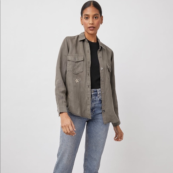 Rails Loren Olive Gold Star Embroidery Button Down Shirt - Picture 4 of 15